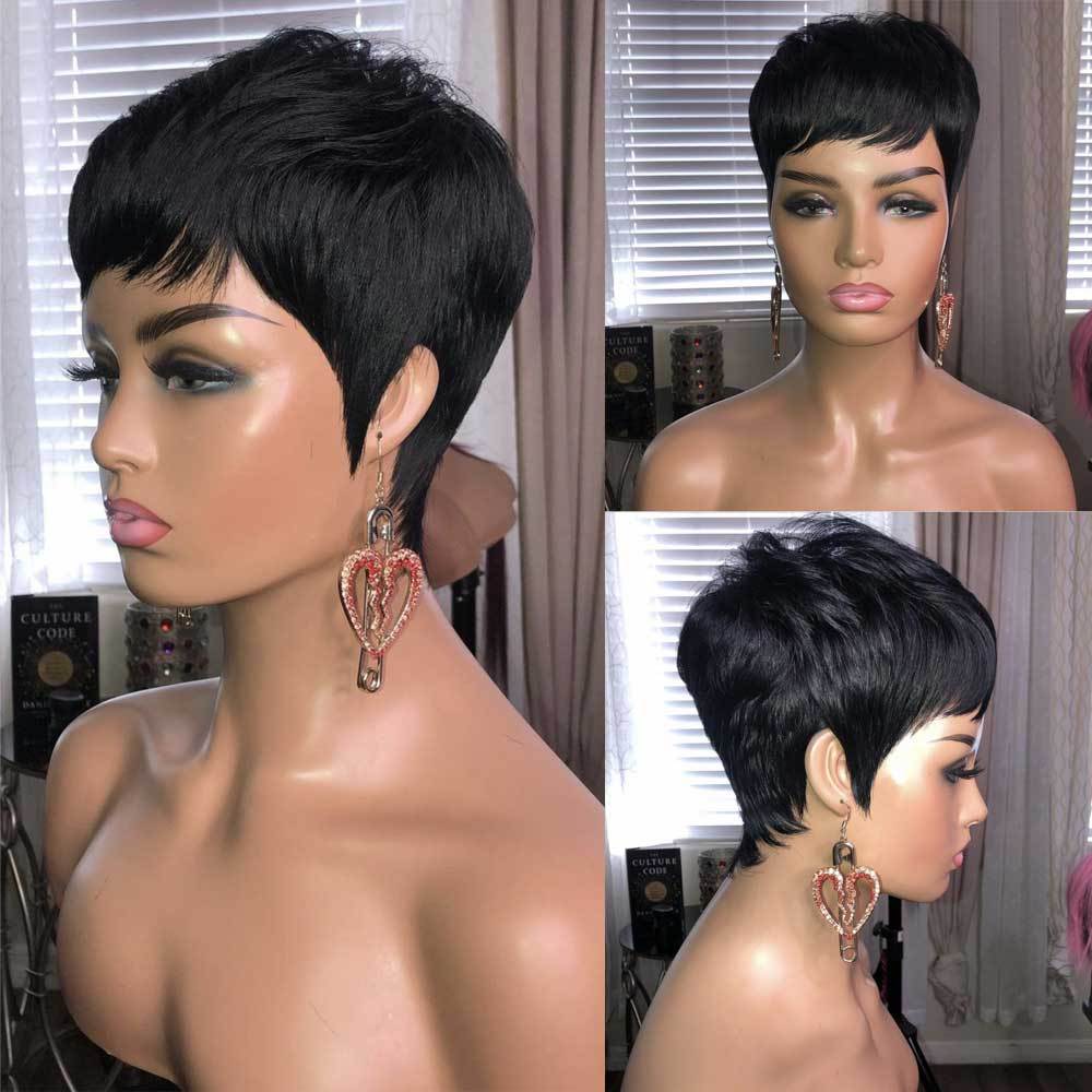 Ladies Fashion Short Straight Hair Golden Synthetic Fluffy High Temperature Silk Wig Hair Set Ladies Fashion Short Straight Hair Golden Synthetic Fluffy High Temperature Silk Wig Hair Set